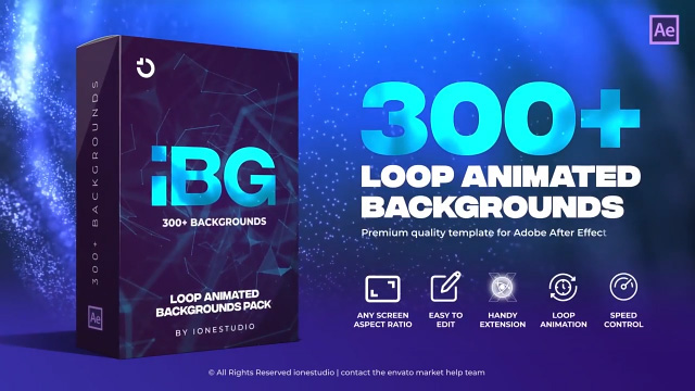 AE插件脚本-iBG Loop Backgrounds 300个抽象彩色渐变图形背景循环动画预设